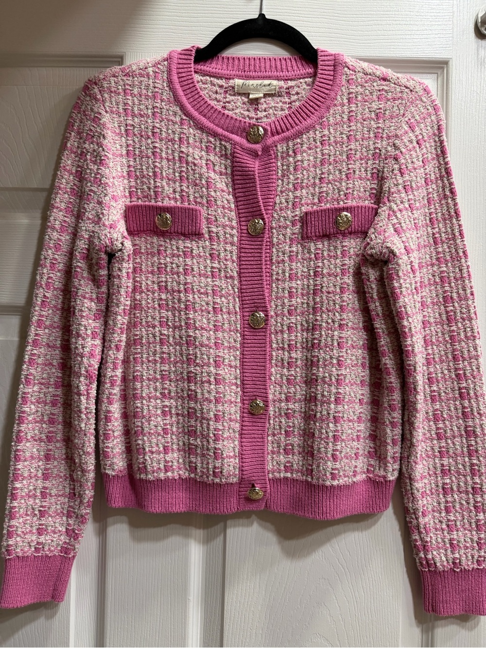 Marled Pink Bouclé-Style Button Cardigan